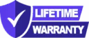 A purple shield with a white checkmark appears next to bold text that reads Lifetime Warranty in white and purple on a light background.